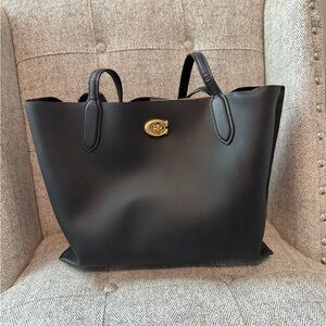 Coach Black Leather Tote with Gold Accent